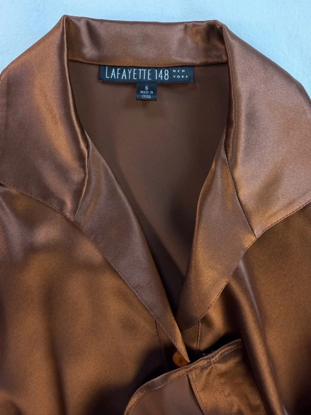 Lafayette 148 New York Chocolate Brown Silk Button-Down Blouse Size 6 - Picture 2 of 11